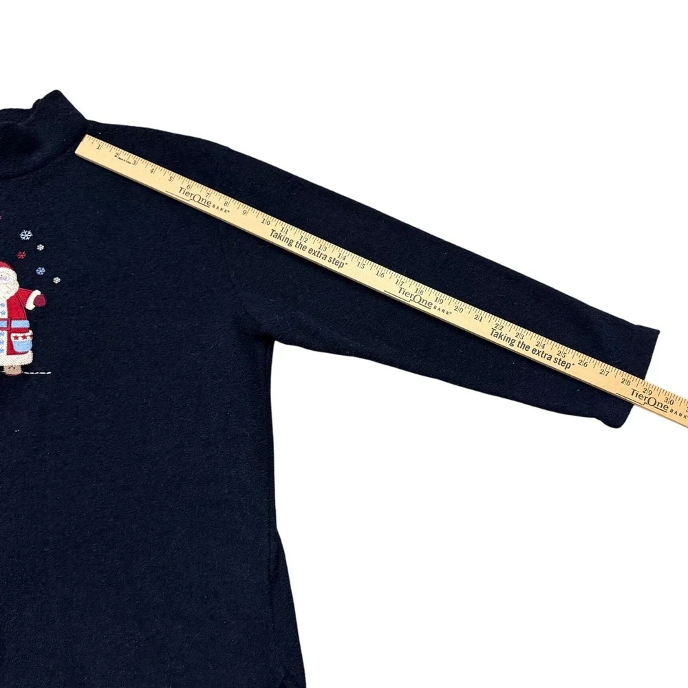 CJ Banks‎ Women's 1X Navy Blue Mock Neck Long Sleeve Embroidered Santa Fleece
